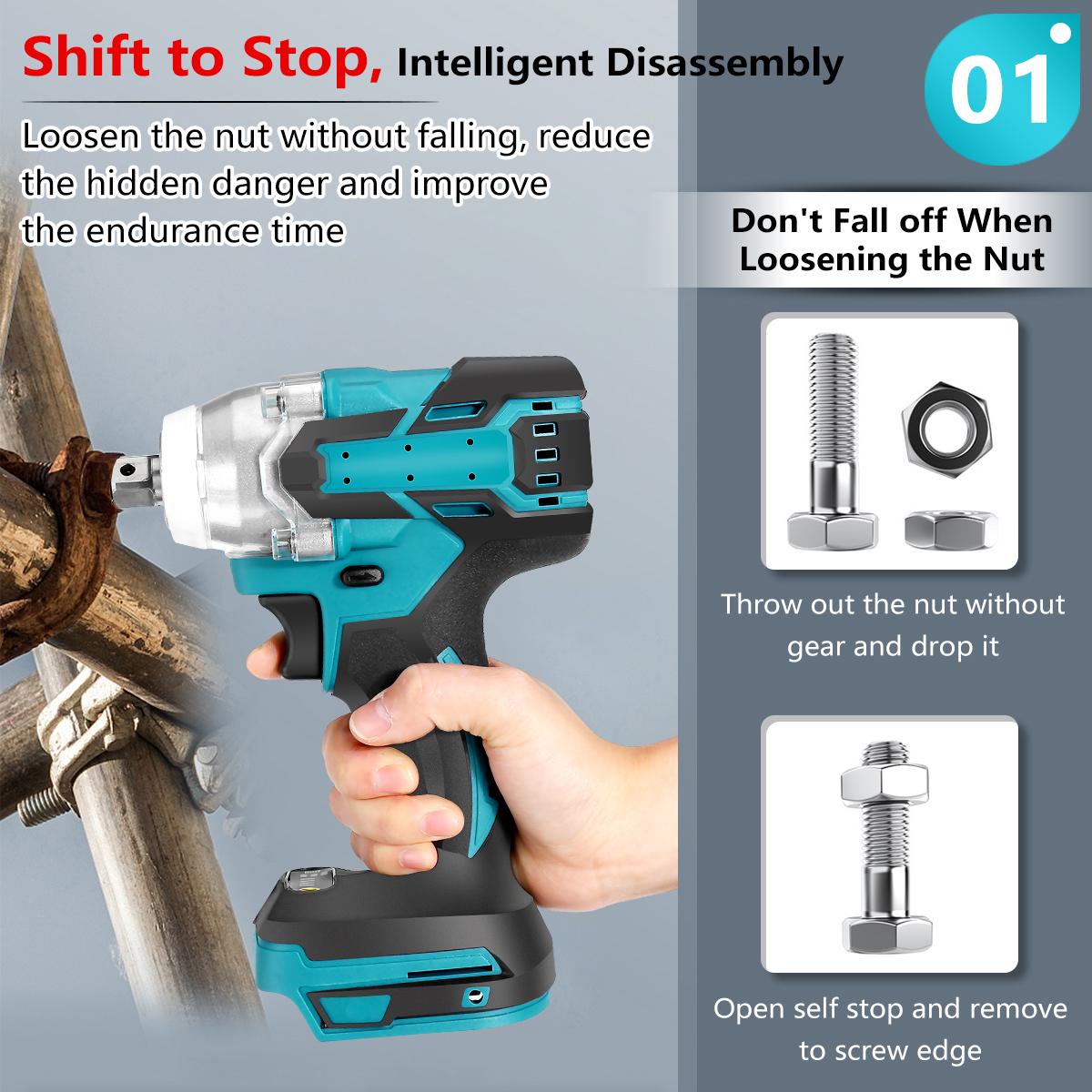Upgrade 4 Speed Brushless Cordless Electric Impact Wrench Rechargeable 1/2 inch Wrench Power Tools for Makit 18V Battery