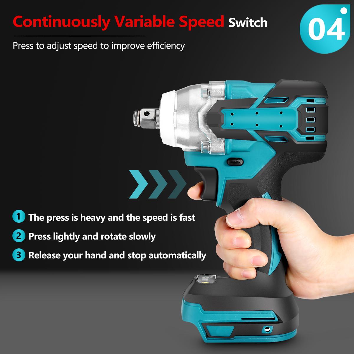 Upgrade 4 Speed Brushless Cordless Electric Impact Wrench Rechargeable 1/2 inch Wrench Power Tools for Makit 18V Battery