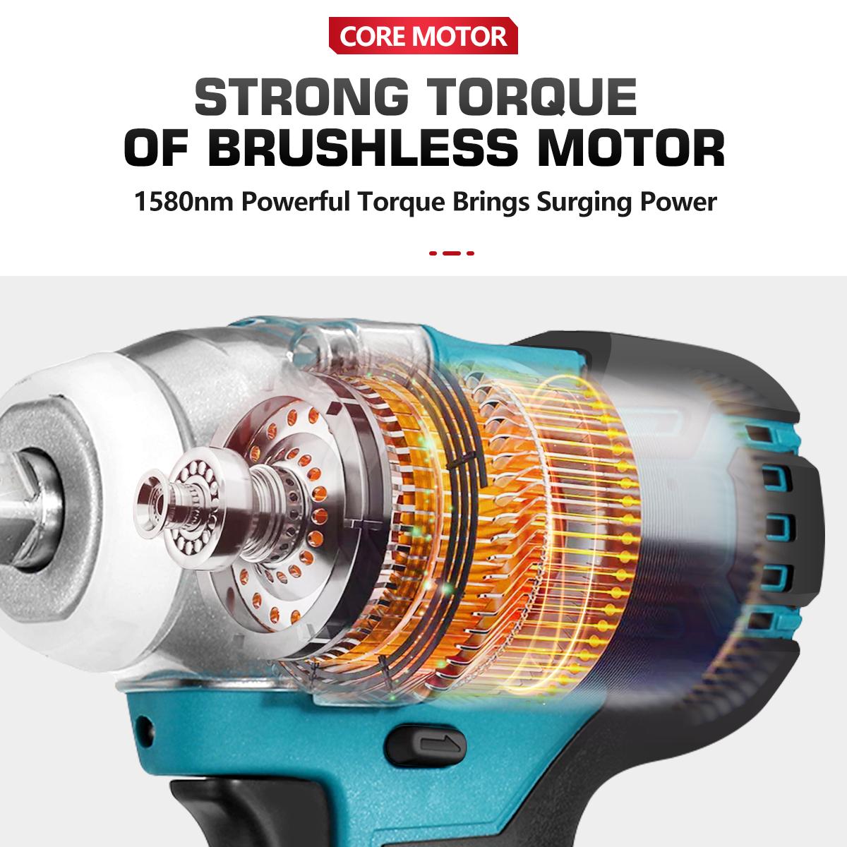 Upgrade 4 Speed Brushless Cordless Electric Impact Wrench Rechargeable 1/2 inch Wrench Power Tools for Makit 18V Battery
