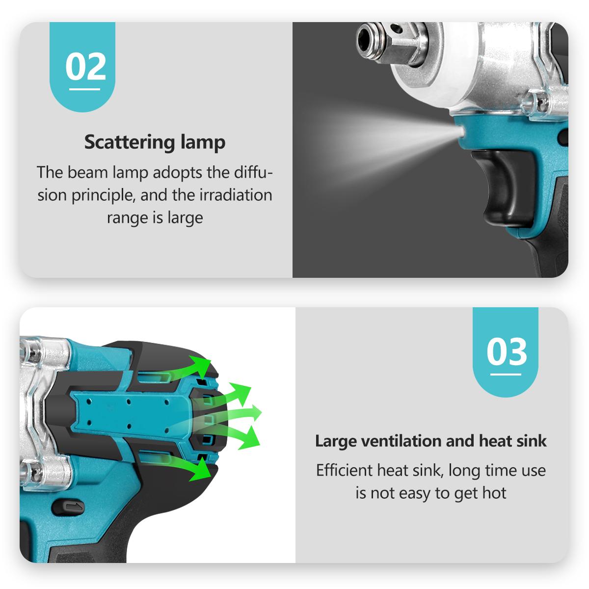 Upgrade 4 Speed Brushless Cordless Electric Impact Wrench Rechargeable 1/2 inch Wrench Power Tools for Makit 18V Battery