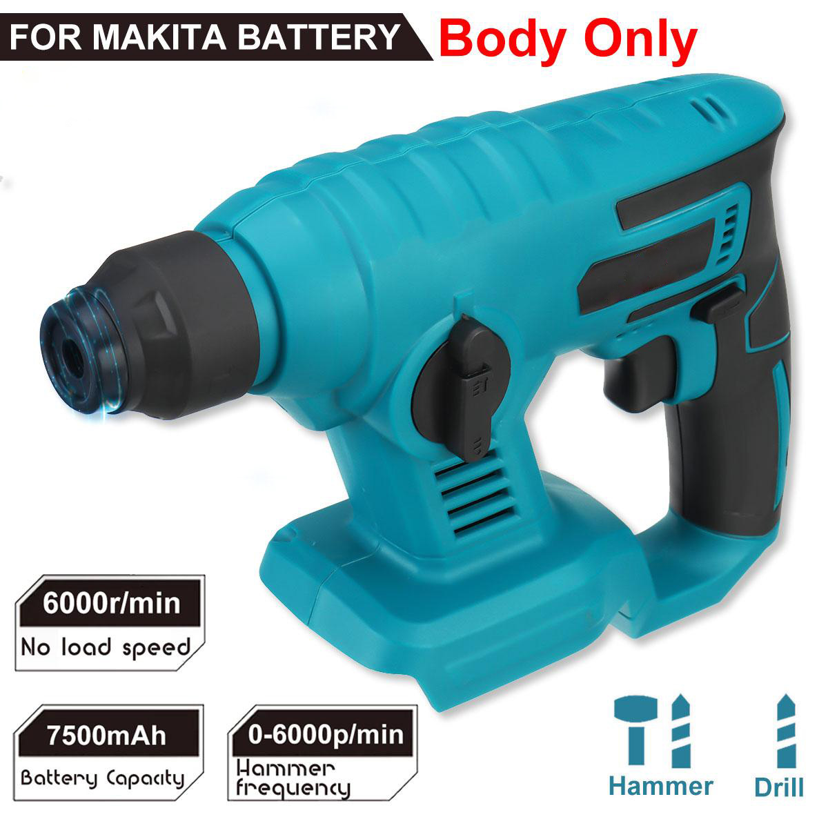 Socoje 21V 20mm Electric Brushless Impact Hammer Electric Drill Rechargeable Woodworking Maintenance Tool Fit Makita