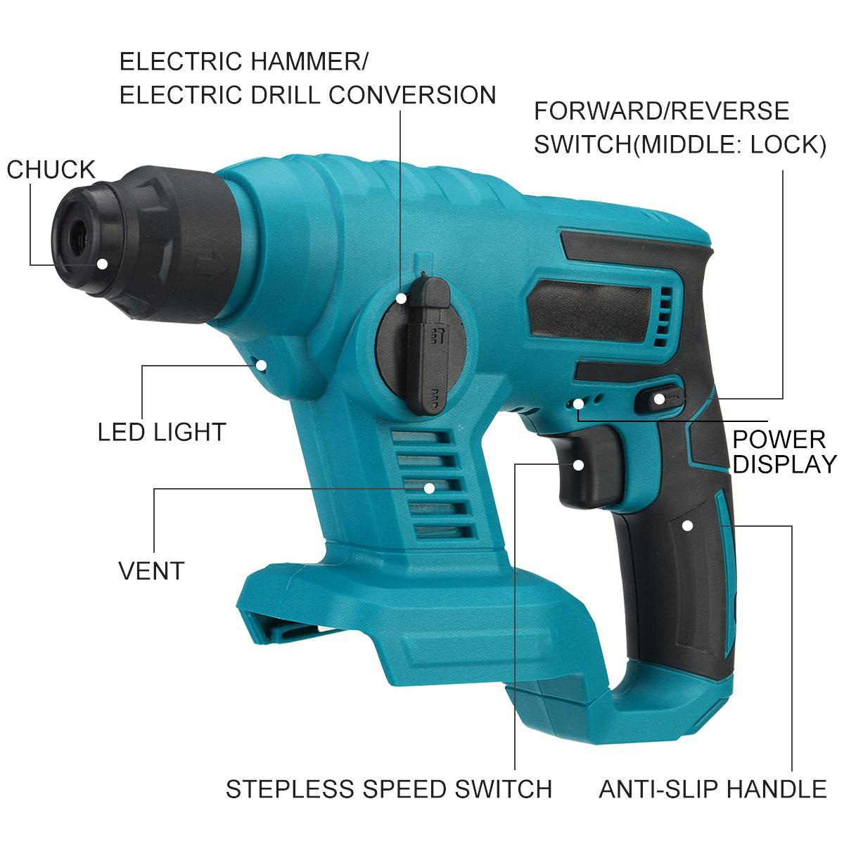 Socoje 21V 20mm Electric Brushless Impact Hammer Electric Drill Rechargeable Woodworking Maintenance Tool Fit Makita