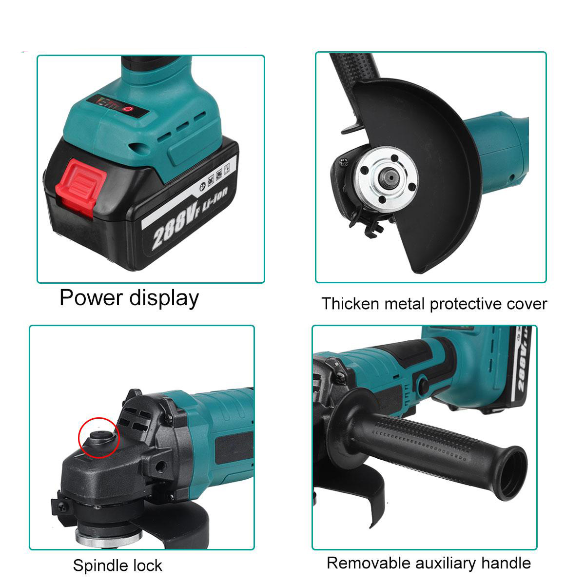 Socoje 288VF Cordless Angle Grinder 3 Gears Brushless Electric 100mm/125mm Polishing Machine W/ 1pc or 2pcs Battery For Makiita