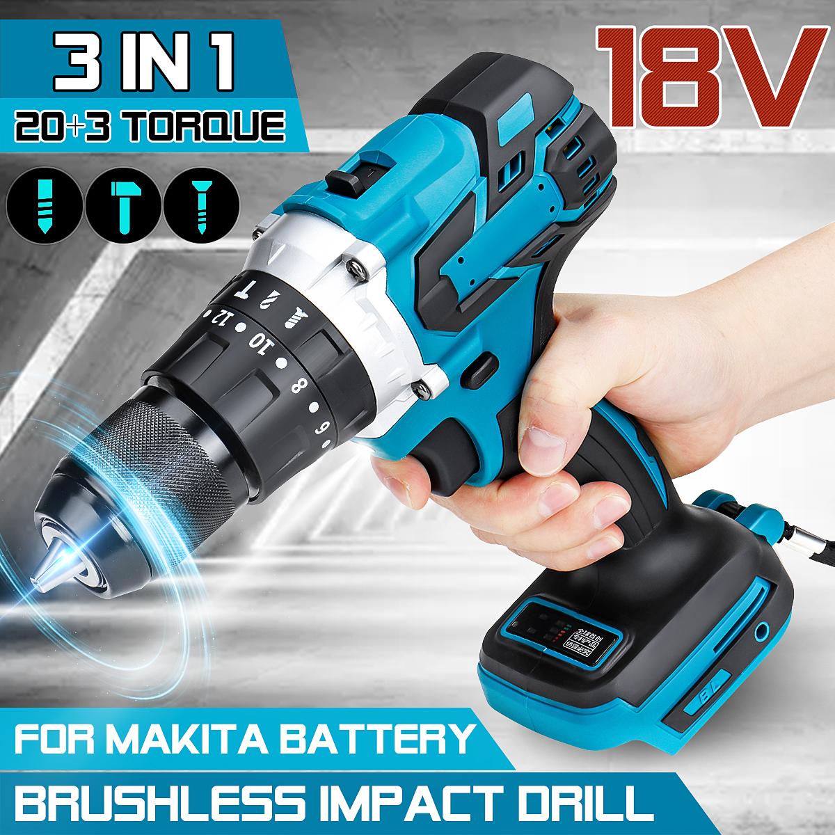 Socoje 350N.m 3 In 1 Regulated Speed Drill Brushless Electric Impact Drill Driver Hammer Drill For 18V Battery