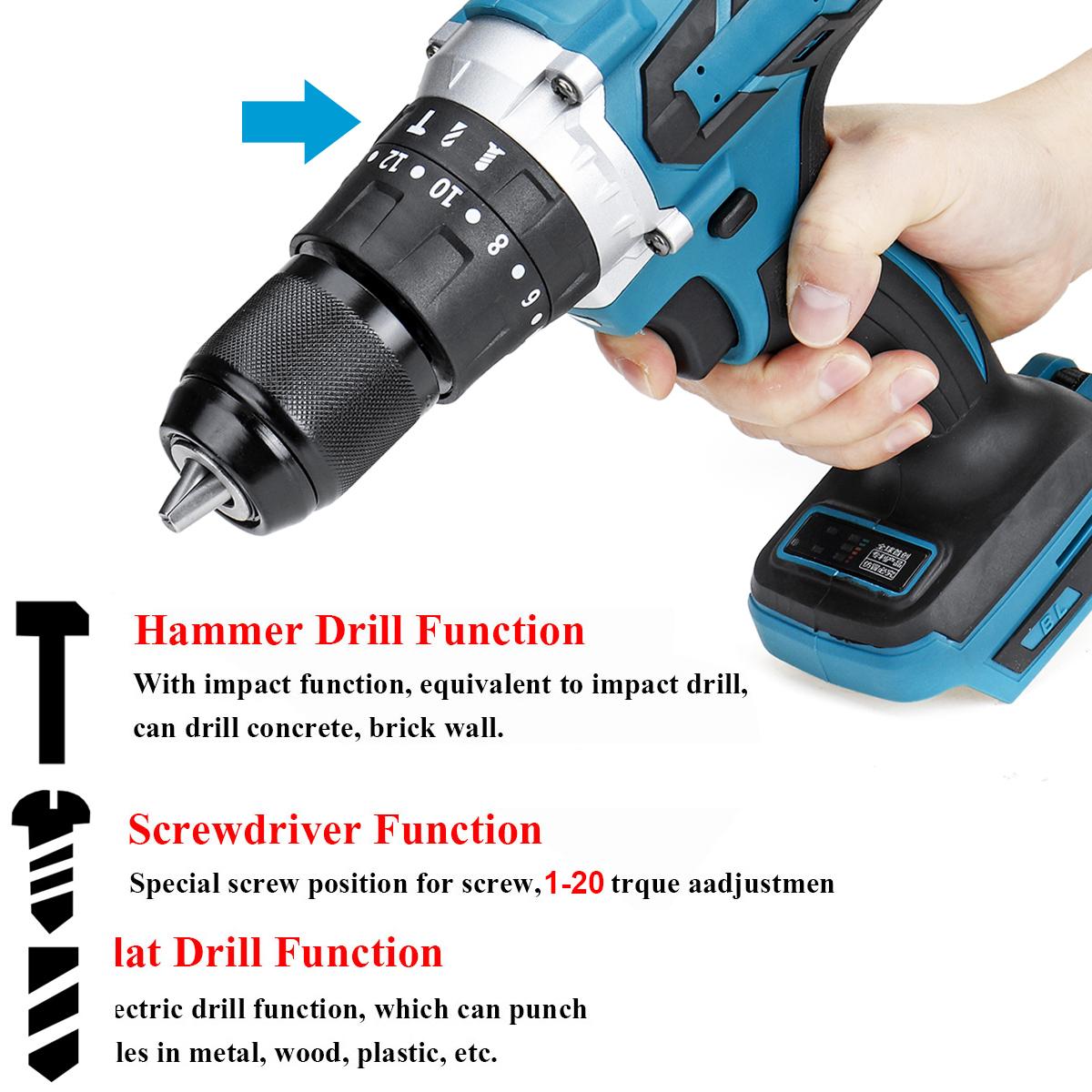 Socoje 350N.m 3 In 1 Regulated Speed Drill Brushless Electric Impact Drill Driver Hammer Drill For 18V Battery