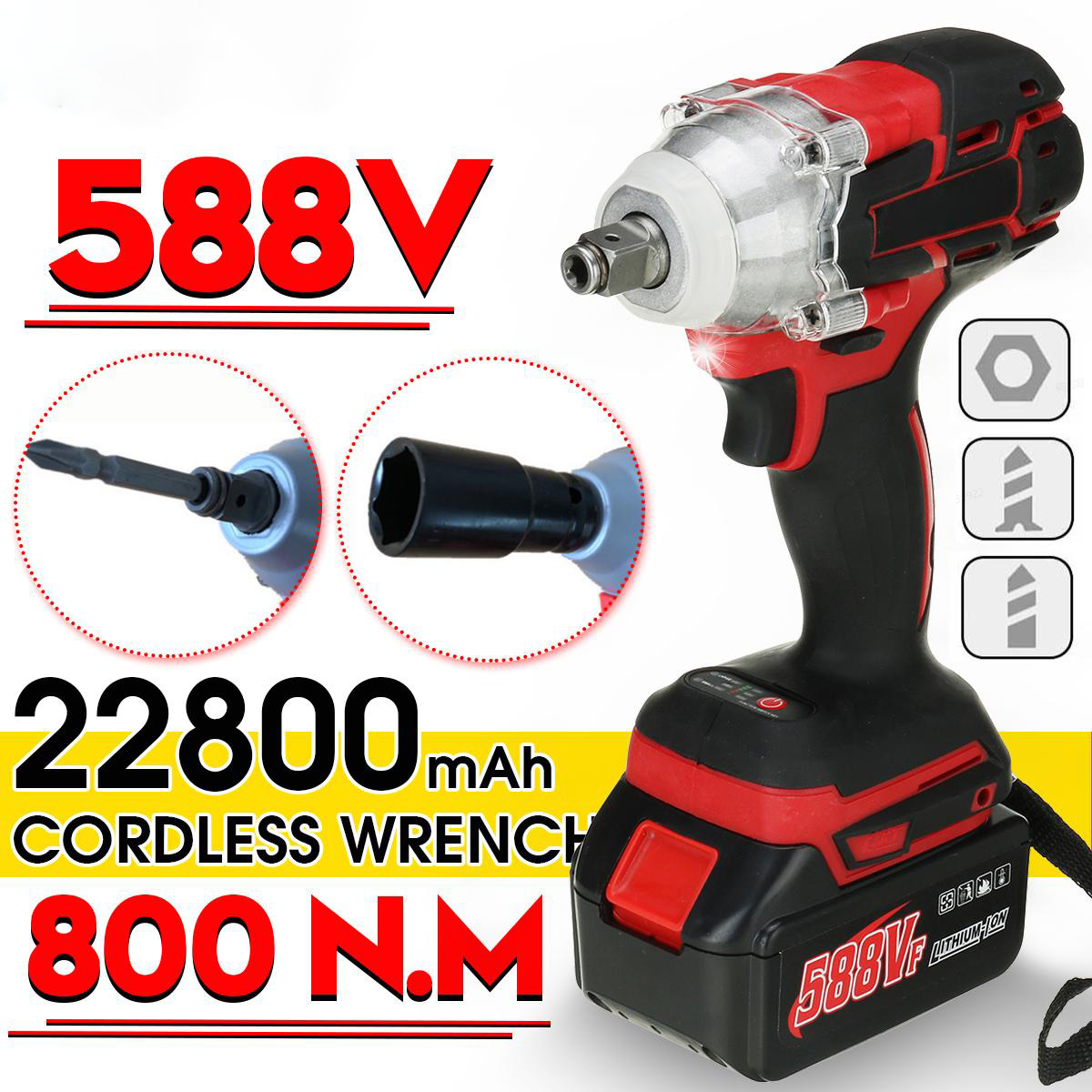 Socoje 588VF 2 in 1 Electric Cordless Brushless Impact Wrench Driver Socket Screwdriver