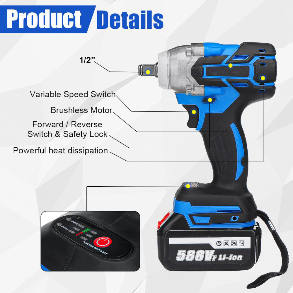 Socoje 588VF 800NM 2 in 1 Electric Cordless Brushless Impact Wrench Driver Socket Screwdriver