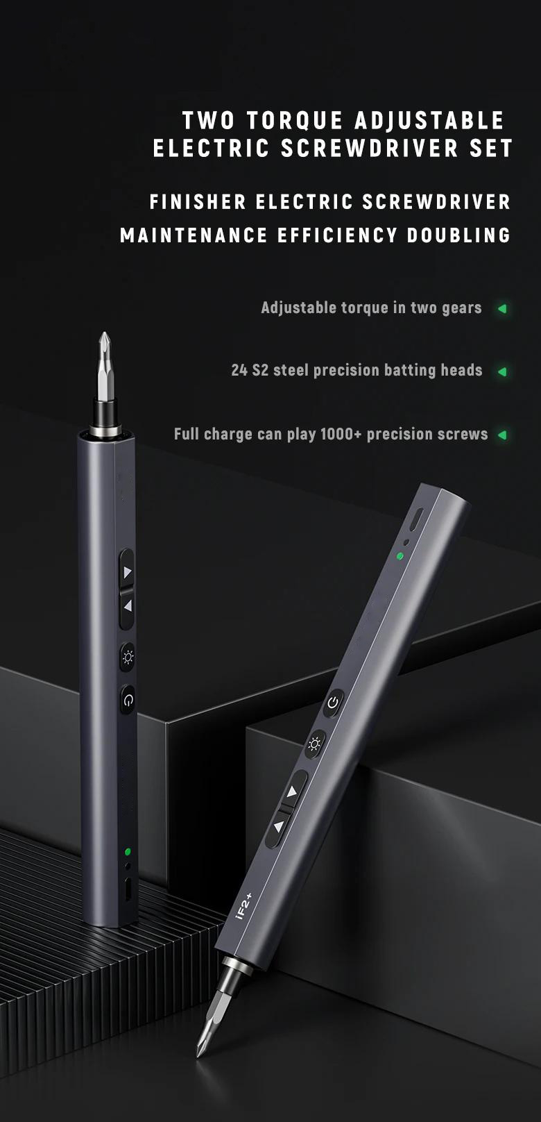 iF2 Intelligence High-Speed Magnetic Motor Electric Screwdriver Adjustable Torque LED Lights 24 Screws Type-C Charging Cable Included