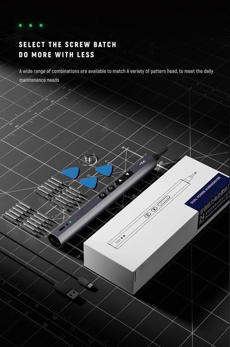 iF2 Intelligence High-Speed Magnetic Motor Electric Screwdriver Adjustable Torque LED Lights 24 Screws Type-C Charging Cable Included