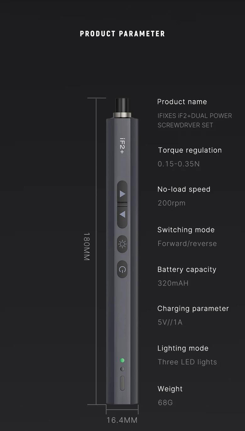 iF2 Intelligence High-Speed Magnetic Motor Electric Screwdriver Adjustable Torque LED Lights 24 Screws Type-C Charging Cable Included