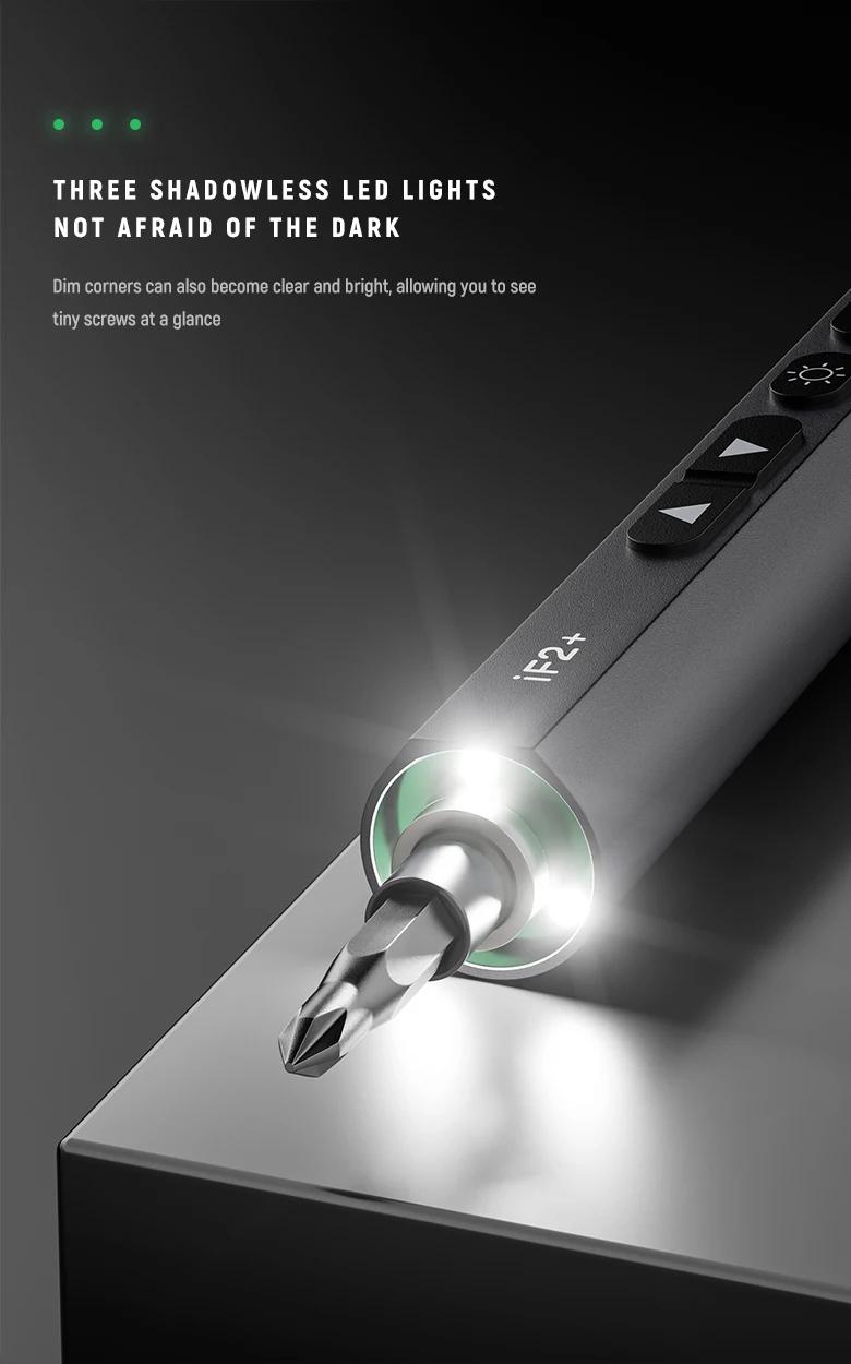 iF2 Intelligence High-Speed Magnetic Motor Electric Screwdriver Adjustable Torque LED Lights 24 Screws Type-C Charging Cable Included