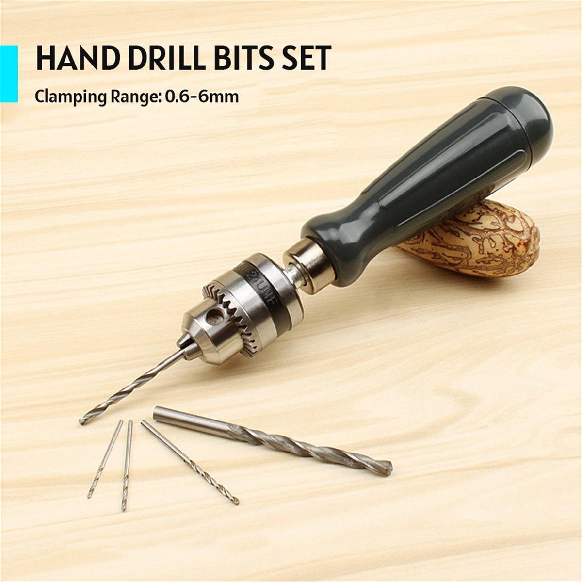 Hand Drill Bits Set Manual Tool Pin Vises with Twist Drill Bits Chuck Key Hollow Storage Box 0.6-6mm Precision Clamping