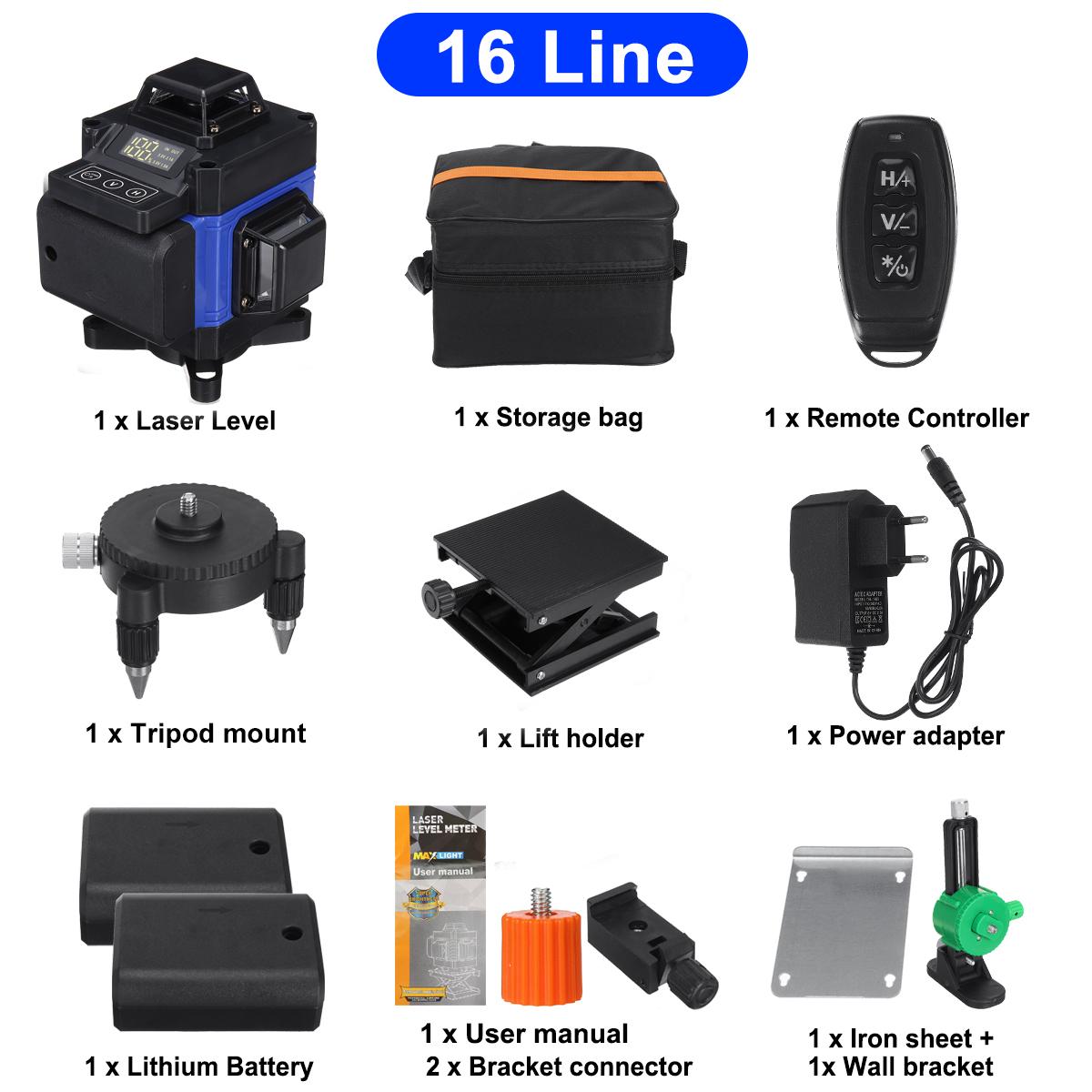 16 line Green Laser Level App Control 4D 360 degrees H&V Cross Line Self Leveling Remote Control