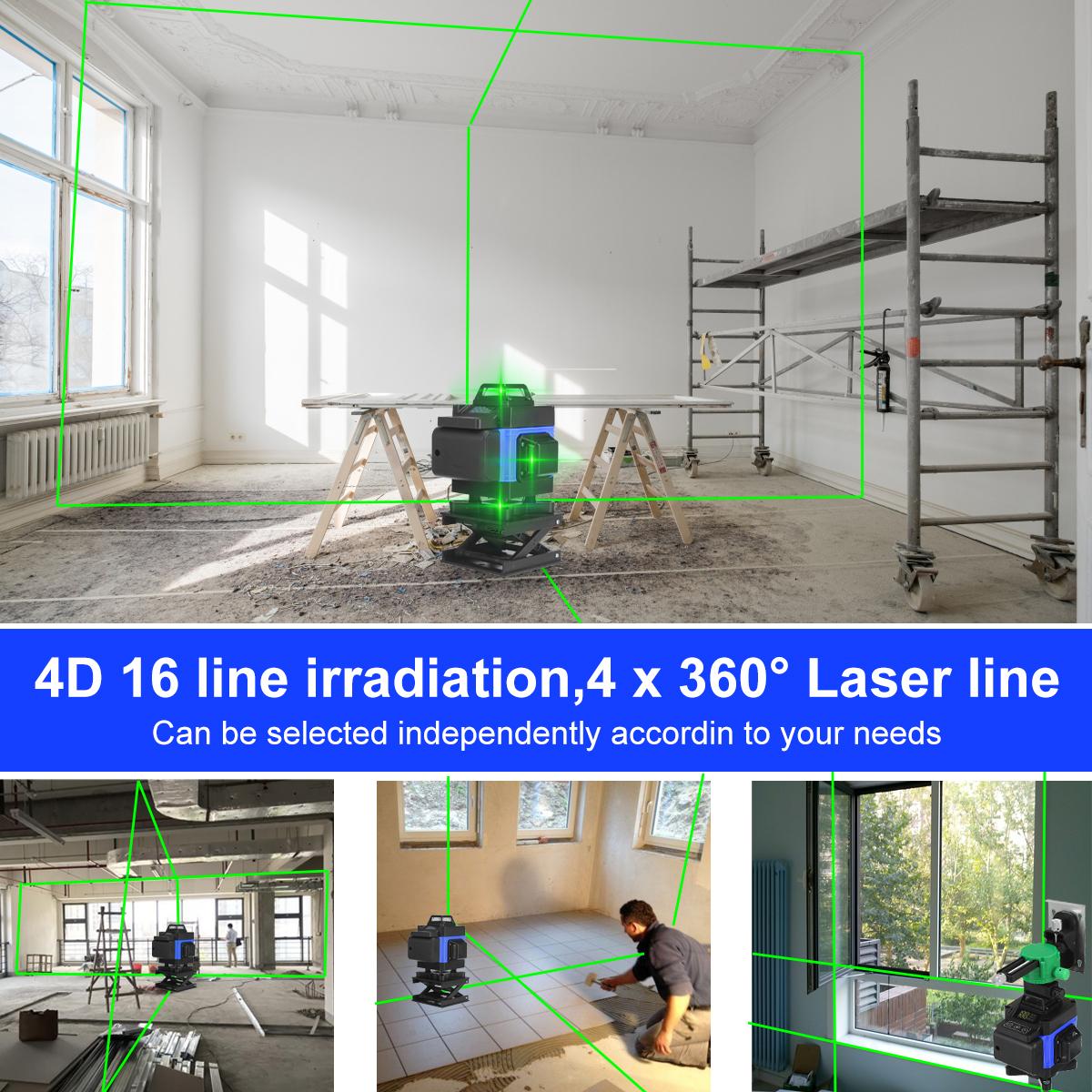 16 line Green Laser Level App Control 4D 360 degrees H&V Cross Line Self Leveling Remote Control