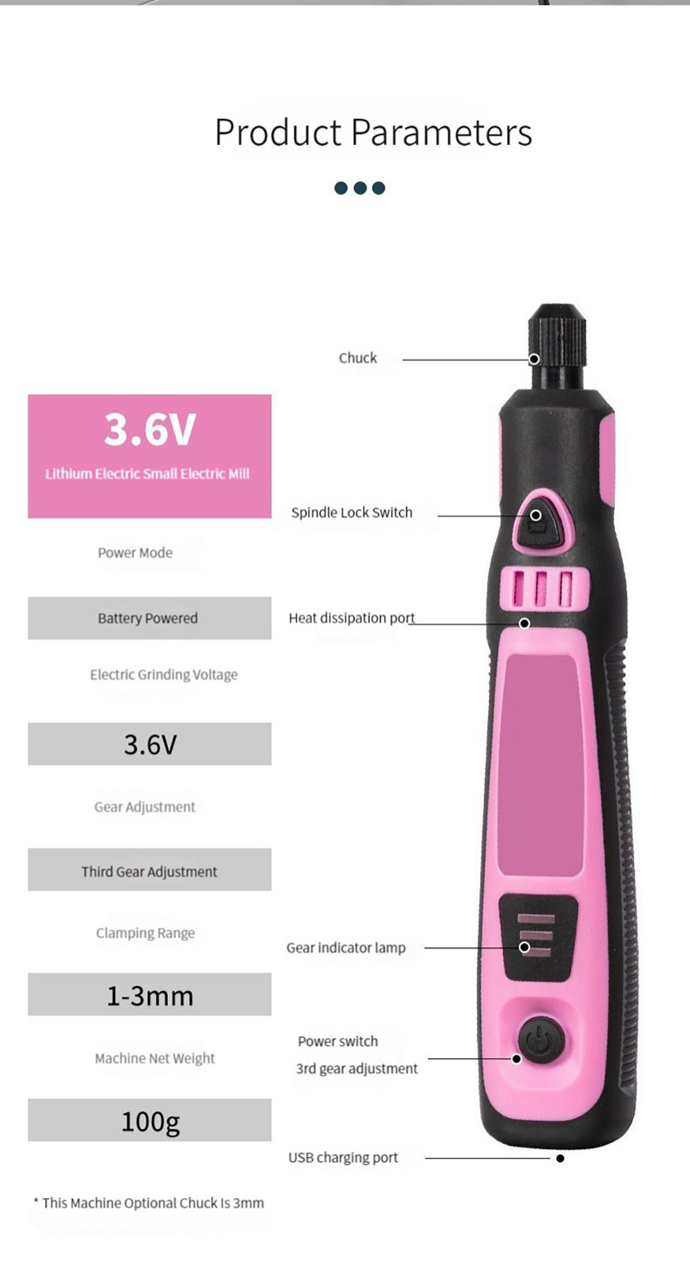 3.6V 3 Gears 5000-10000-15000r Engraver Rechargeable Hand Drill Wireless Grinder Cordless Electric Drill Engraving Set Mini Rotary Tool