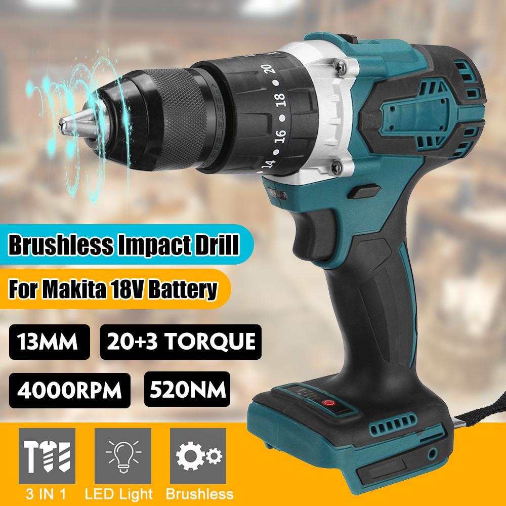 520NM 4000rpm Brushless Cordless Impact Drill Diver For Makita 18V Battery