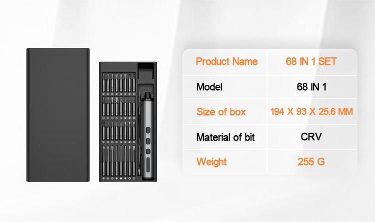 68-in-1 Electric Screwdriver Kit Quick Charge 90min Use 200rpm Lithium Battery Home DIY Tools