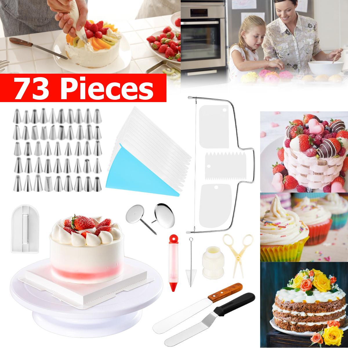 73 Pcs Cake Decorating Sets Stainless Pastry Nozzles Cake Turntable Sets Confectionery Bag Baking Tools For Cakes