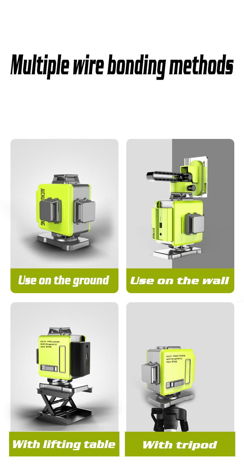 8/12/16 Line 4D Green Light Digital Laser levels Self Leveling 360 degrees Rotary Measuring Tools with 2 Battery