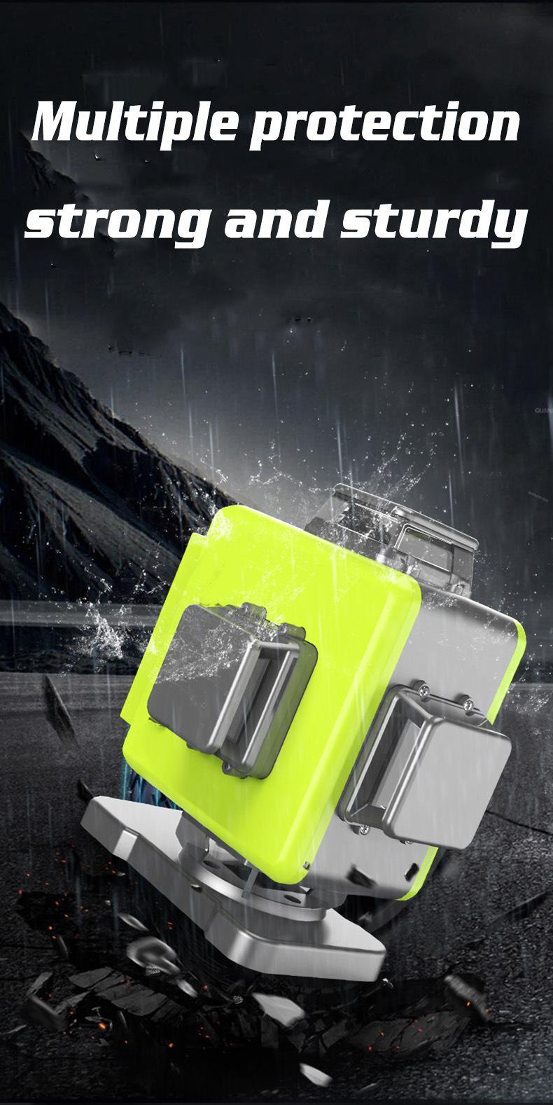 8/12/16 Line 4D Green Light Digital Laser levels Self Leveling 360 degrees Rotary Measuring Tools with 2 Battery