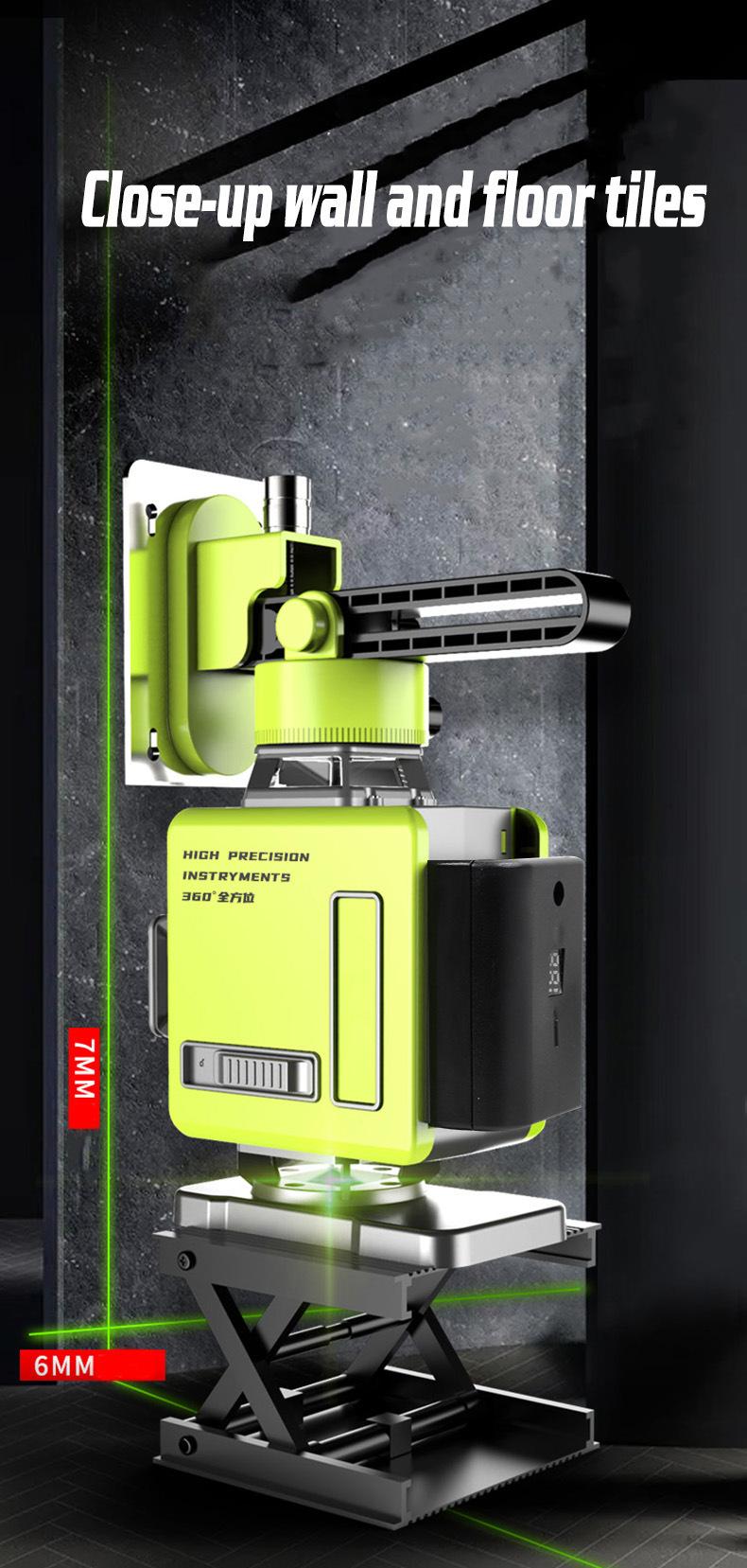 8/12/16 Line 4D Green Light Digital Laser levels Self Leveling 360 degrees Rotary Measuring Tools with 2 Battery