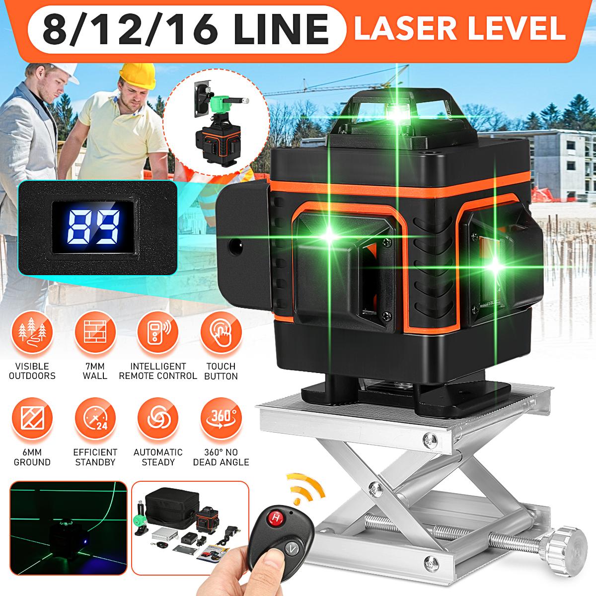8/12/16 Line Digital Laser Level Green Light Self Leveling 360 degrees Rotary