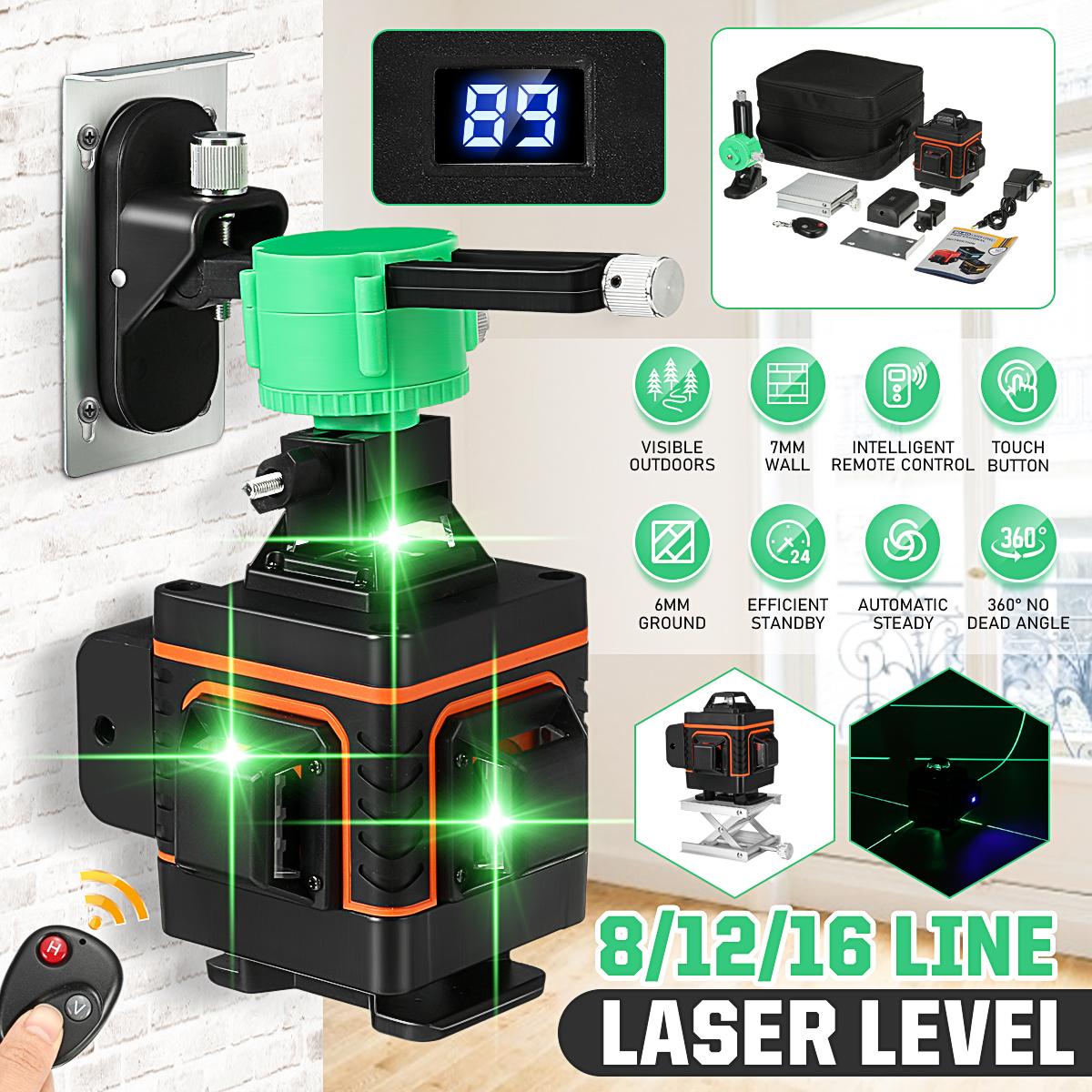8/12/16 Line Digital Laser Level Green Light Self Leveling 360 degrees Rotary