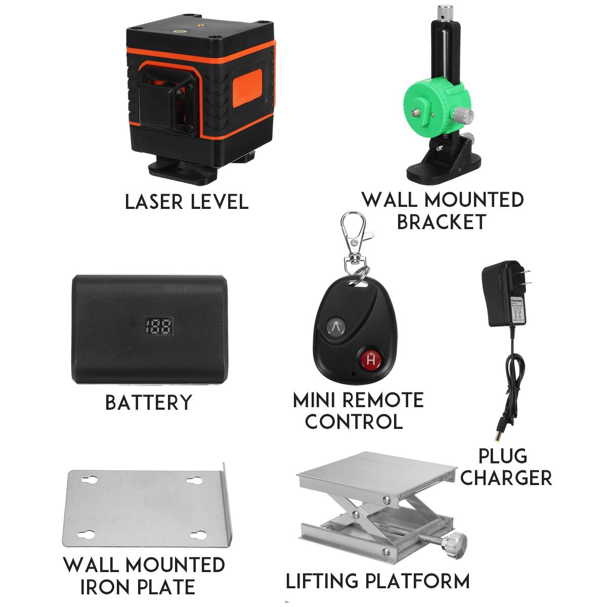 8/12/16 Line Digital Laser Level Green Light Self Leveling 360 degrees Rotary