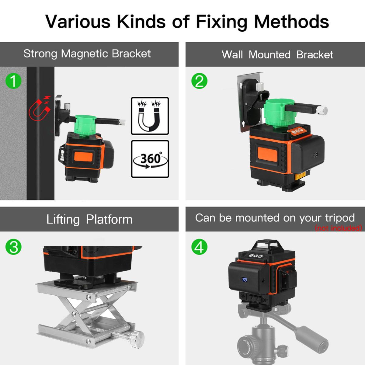 8/12/16 Line Digital Laser Level Green Light Self Leveling 360 degrees Rotary