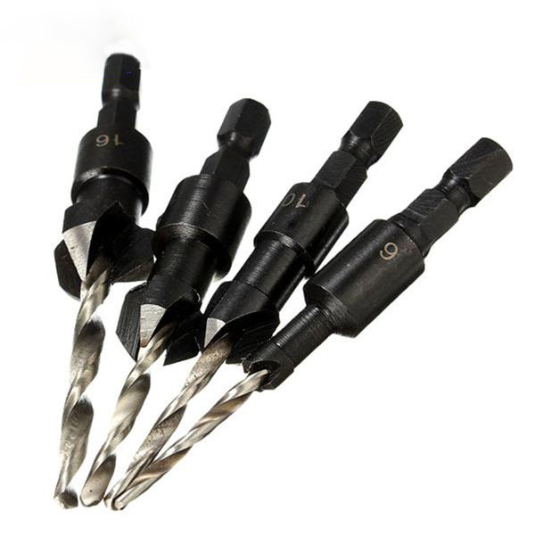 Socoje DB-C2 4pcs Carpentry Countersink Drill Bit Set Wood Working Tools