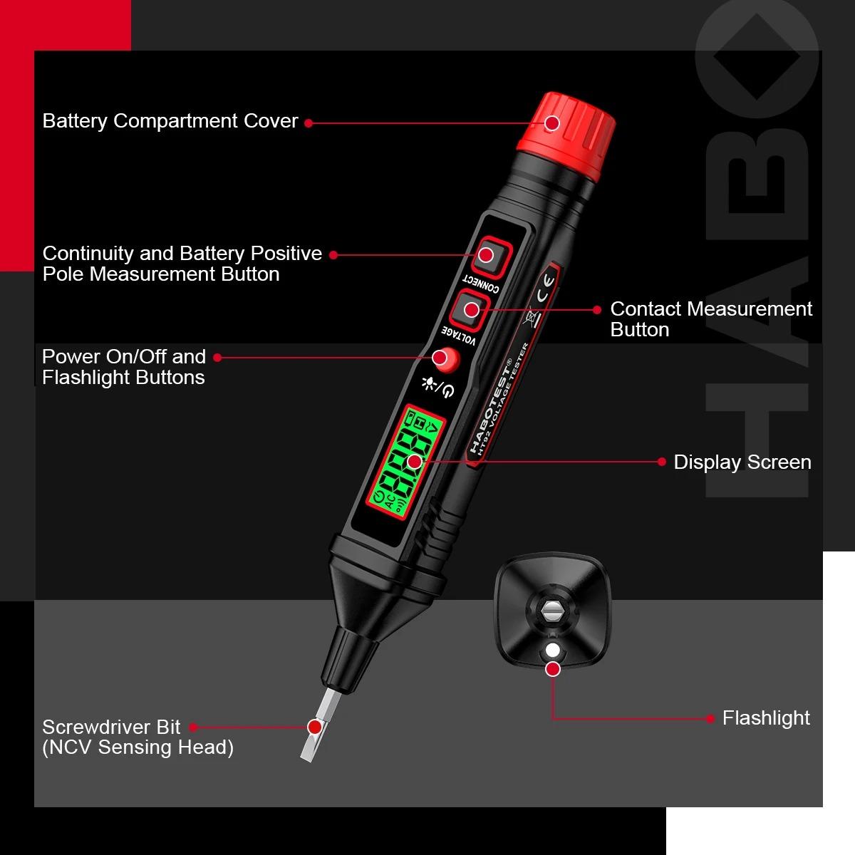 HT92 Pen Type Voltage Tester AC12-300V Indicator Backlight Flashlight Sensitivity AC Voltage Electrician Tester