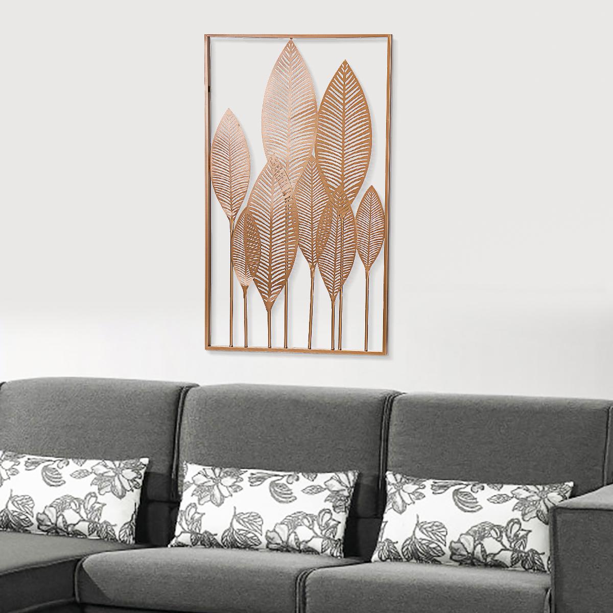 Rectangle Metal Wall Art Hanging Iron Sculpture Leaf Home Hotel Decor 53x84.5cm