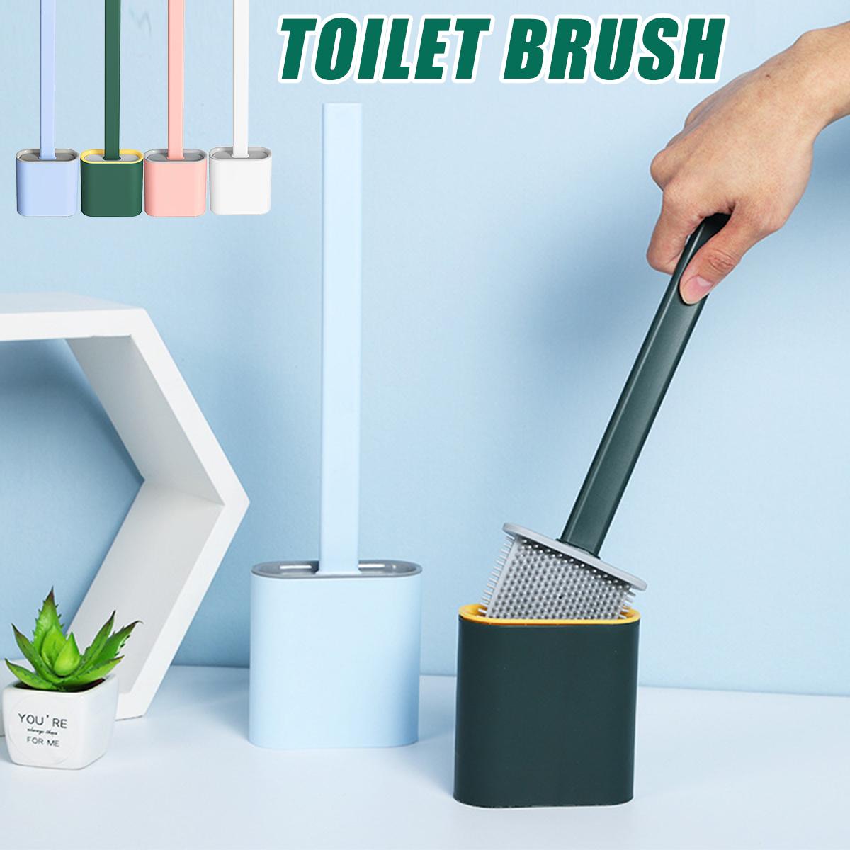 Silicone Toilet Brush With Toilet Brush Holder Stand Bathroom Cleaning Tool