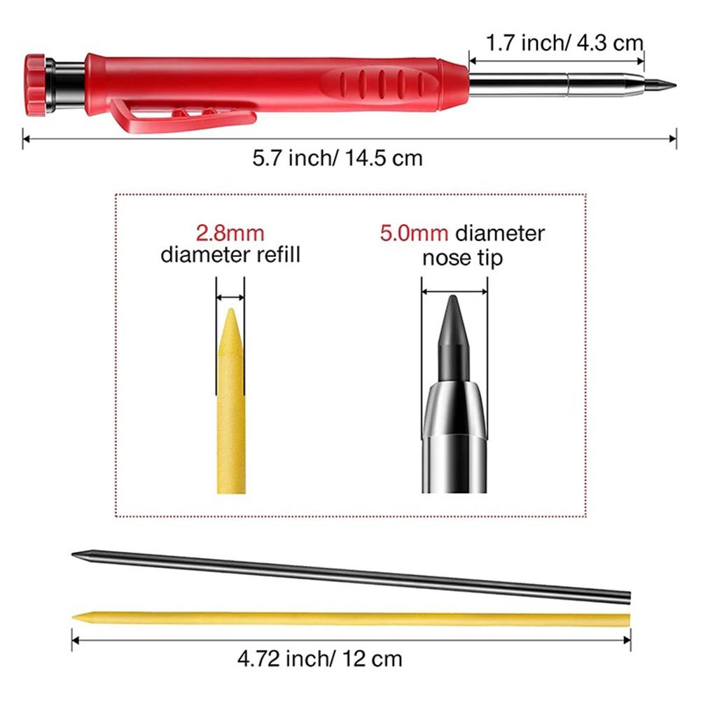 Solid Carpenter Pencil With Multi Colors Refill Joiner Marker Woodworking Pencil Marking Tool Built-In Sharpener