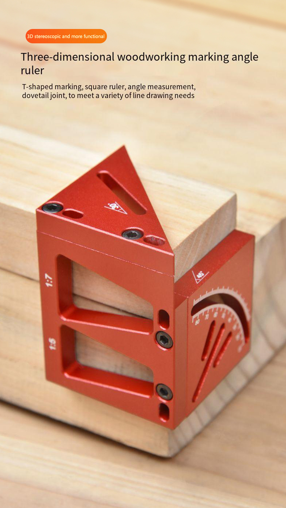 Woodworking Marking Ruler Aluminum Alloy Multi-functional Tool with 45 ...