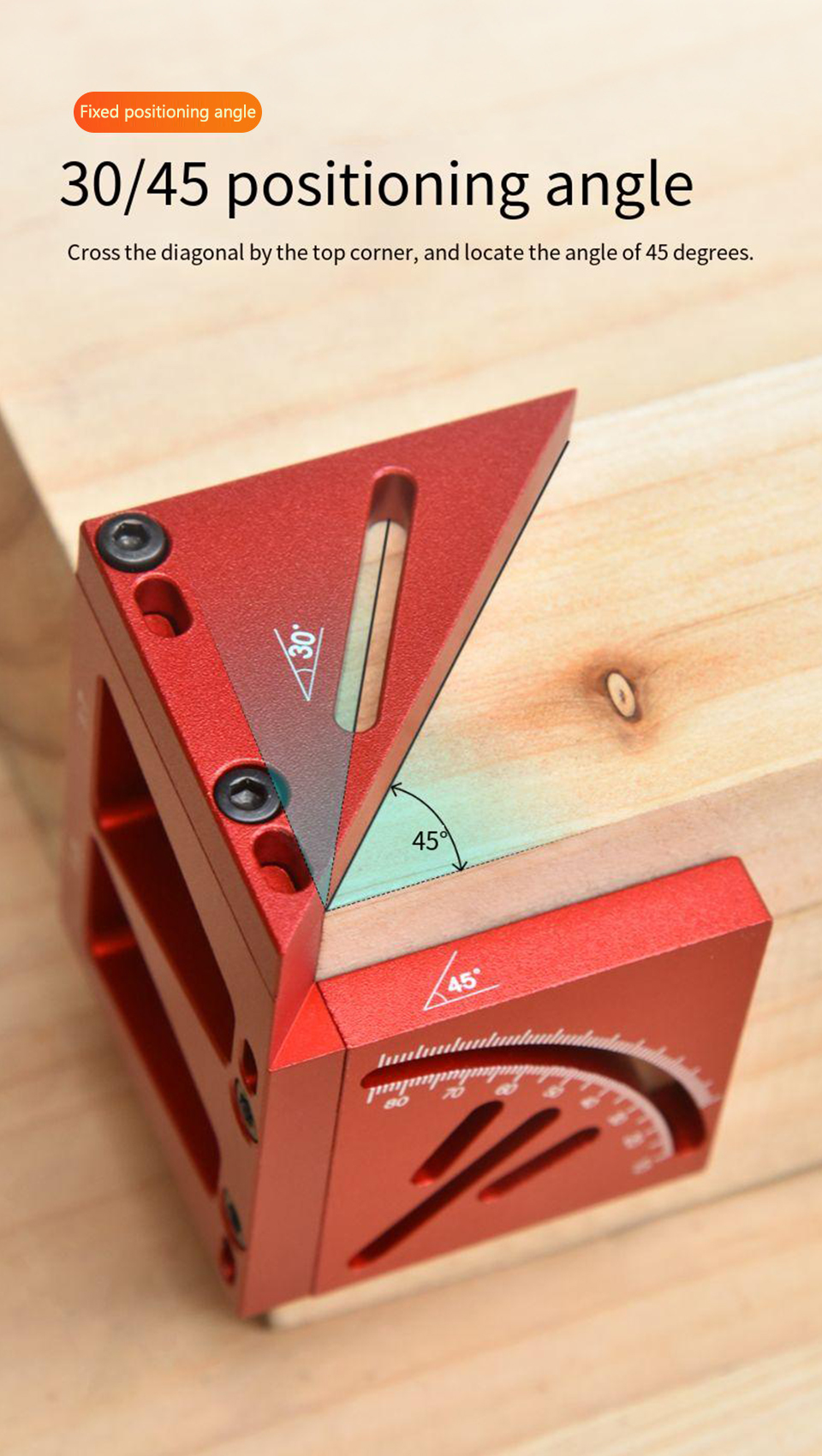 Woodworking Marking Ruler Aluminum Alloy Multi-functional Tool with 45 ...