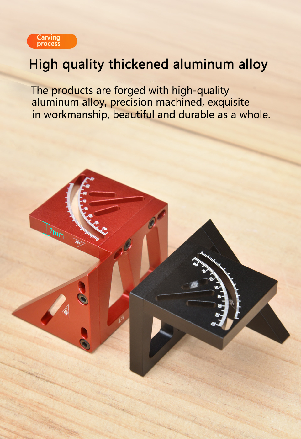 Woodworking Marking Ruler Aluminum Alloy Multi-functional Tool with 45 ...