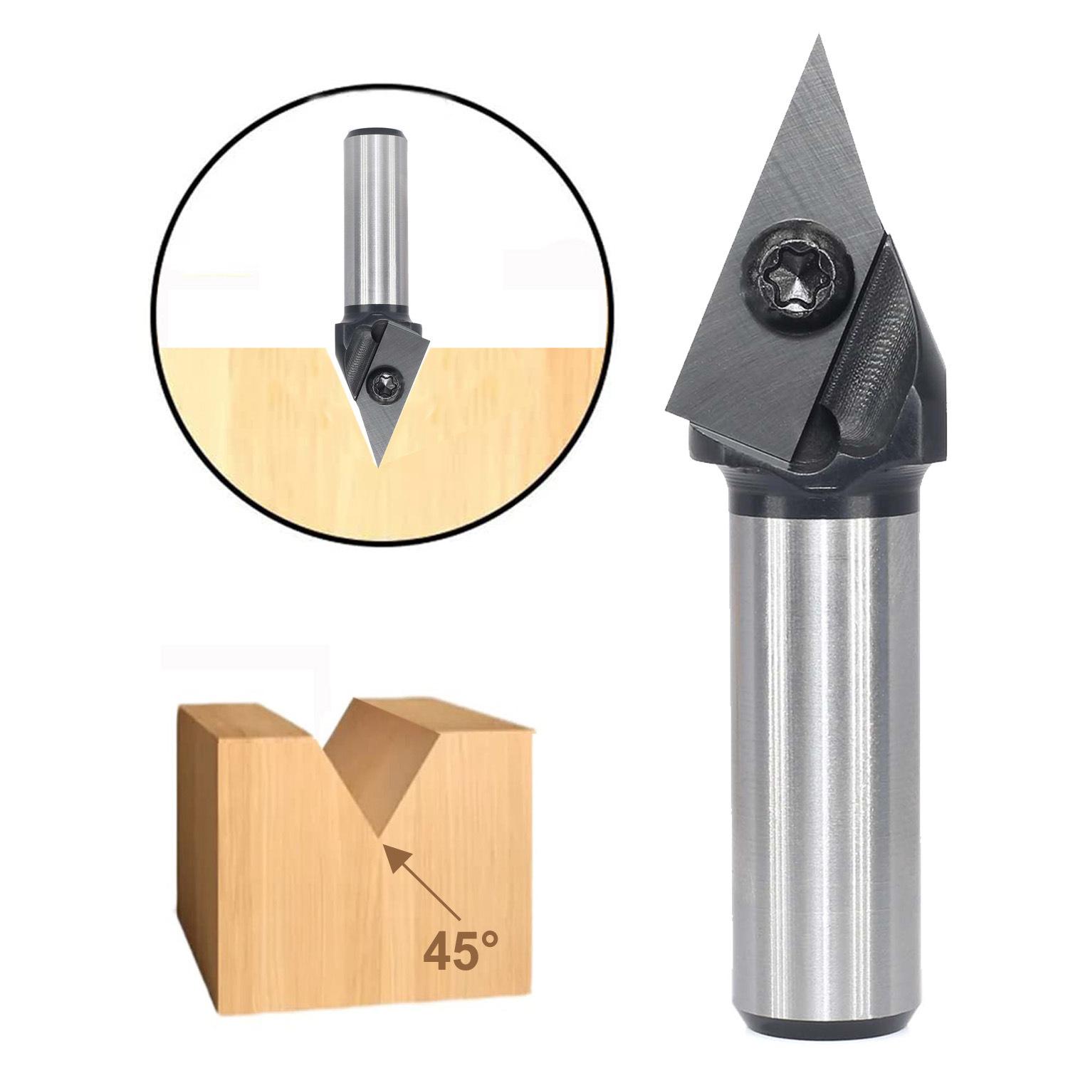 1/2 Inch 1/4 Inch 6mm 12mm Shank 45 Degree V-Groove Carbide Insert Wood CNC Router Bits Milling Cutter for Woodworking Engraving Carving