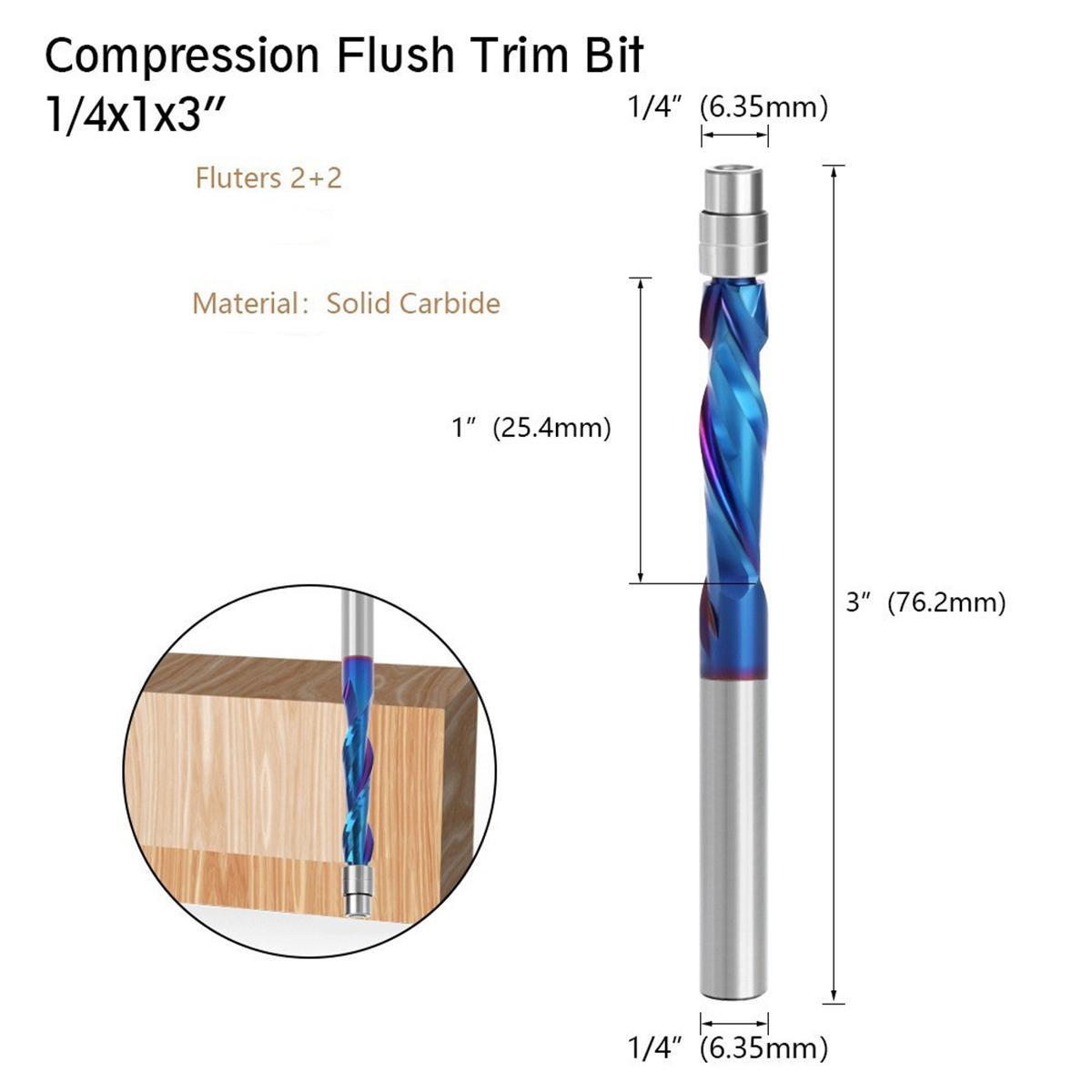 1/4 Inch Shank Premium Carbide Spiral Flush Trim Router Bit Set with Ball Bearings High Durability Versatile Woodworking Tool