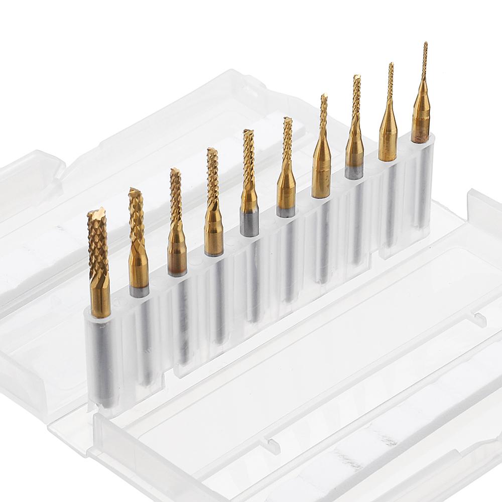 10PCS Drill Bits Titanium Coated Engraving Milling Cutter Hole 0.8-3mm Carbide Bits CNC Precision Tool Set