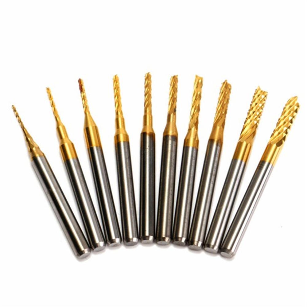 10PCS Drill Bits Titanium Coated Engraving Milling Cutter Hole 0.8-3mm Carbide Bits CNC Precision Tool Set
