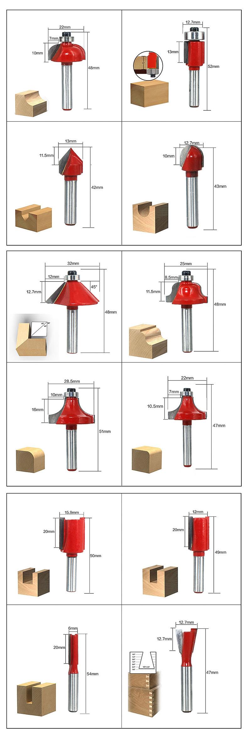 12/15pcs 1/4 Shank Router Bit Set Milling Cutter For Wood Trimming Slotting Engraving Carbide Woodworking DIY Tools