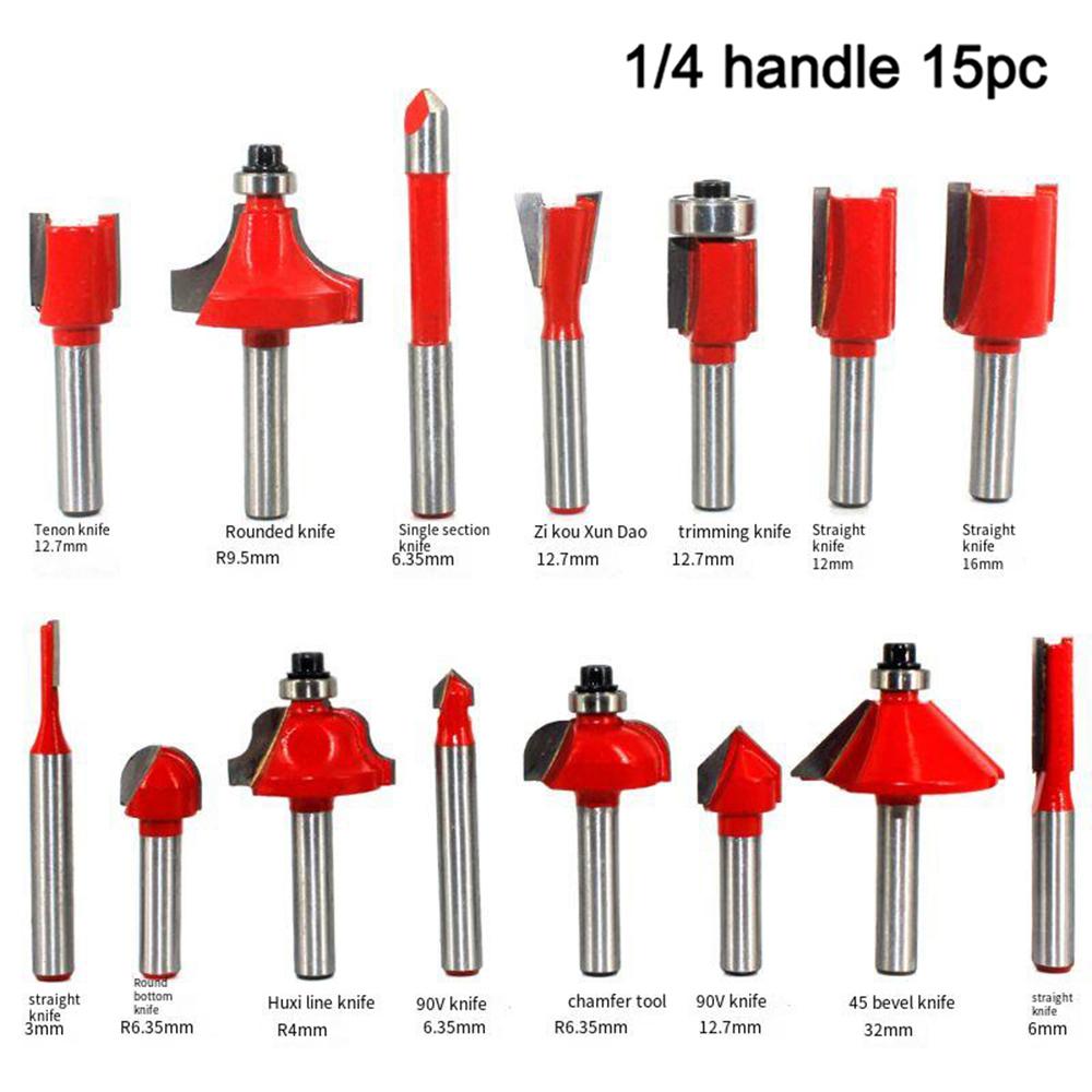 12/15pcs 1/4 Shank Router Bit Set Milling Cutter For Wood Trimming Slotting Engraving Carbide Woodworking DIY Tools