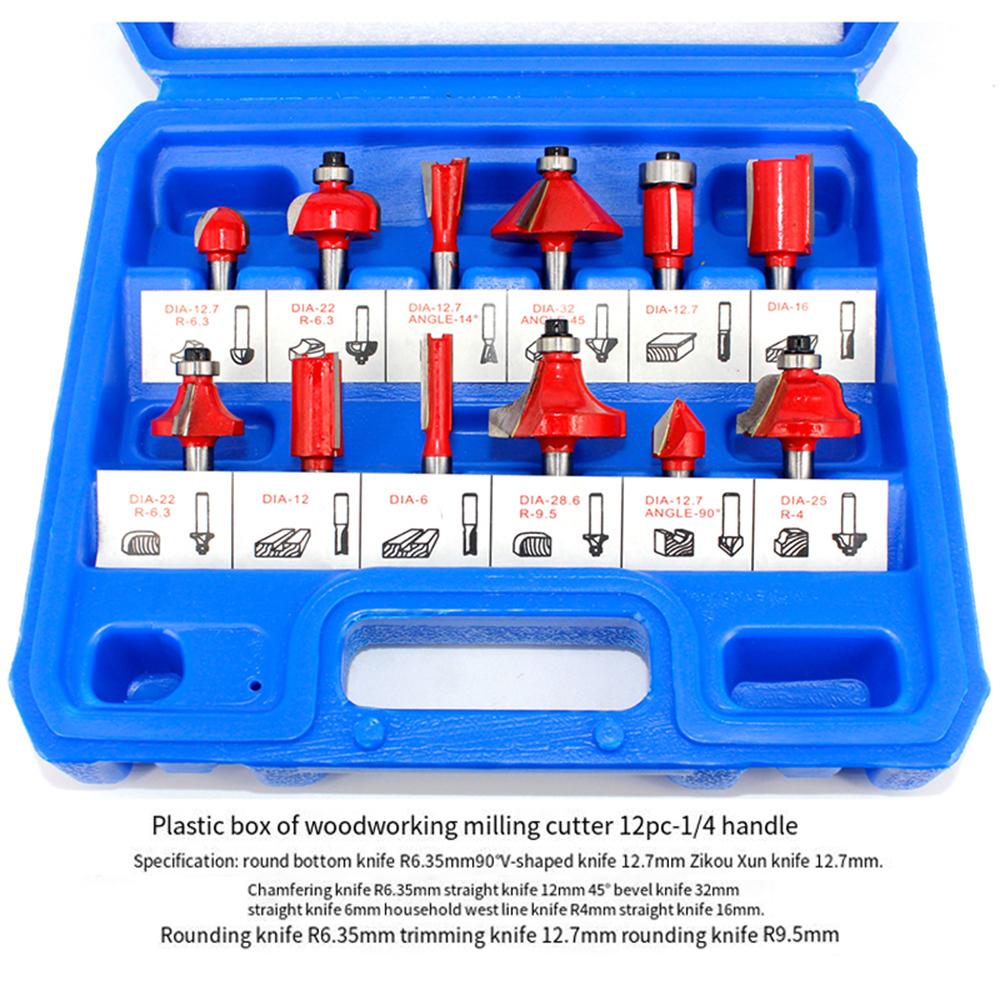 12/15pcs 1/4 Shank Router Bit Set Milling Cutter For Wood Trimming Slotting Engraving Carbide Woodworking DIY Tools