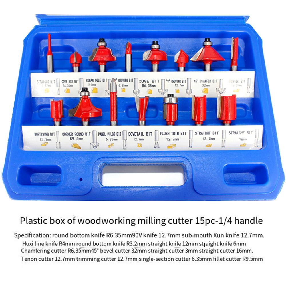 12/15pcs 1/4 Shank Router Bit Set Milling Cutter For Wood Trimming Slotting Engraving Carbide Woodworking DIY Tools