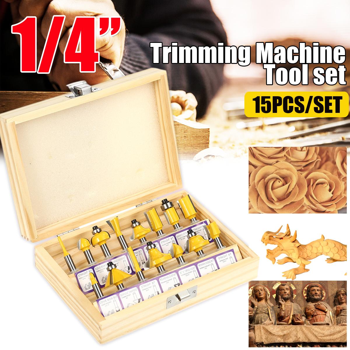 15pcs 1/4 Inch Shank Router Bits Set Carbide Trimming Machine Tool Set for woodworking