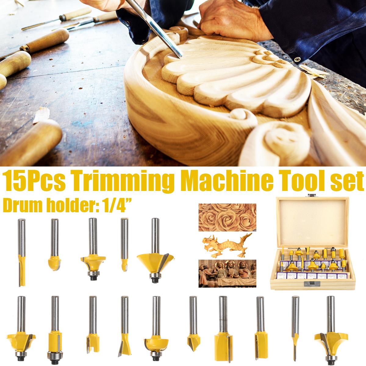 15pcs 1/4 Inch Shank Router Bits Set Carbide Trimming Machine Tool Set for woodworking