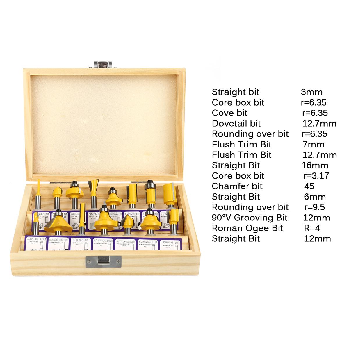 15pcs 1/4 Inch Shank Router Bits Set Carbide Trimming Machine Tool Set for woodworking
