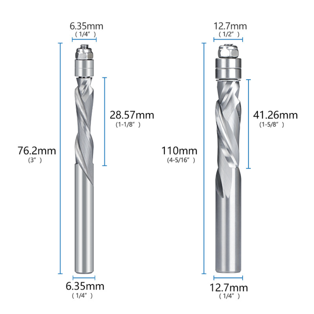 6.35/12.7mm Shank Double Guide Bearings Spiral Router Bits Carbide Trimming End Mill for CNC Woodworking Cutting Tool
