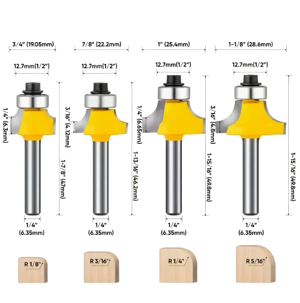6.35mm Shank Router Bits Set Corner Round Over High quality Alloy Corner Rounding  Milling Cutter With Bearing For Wood Woodworking Tool